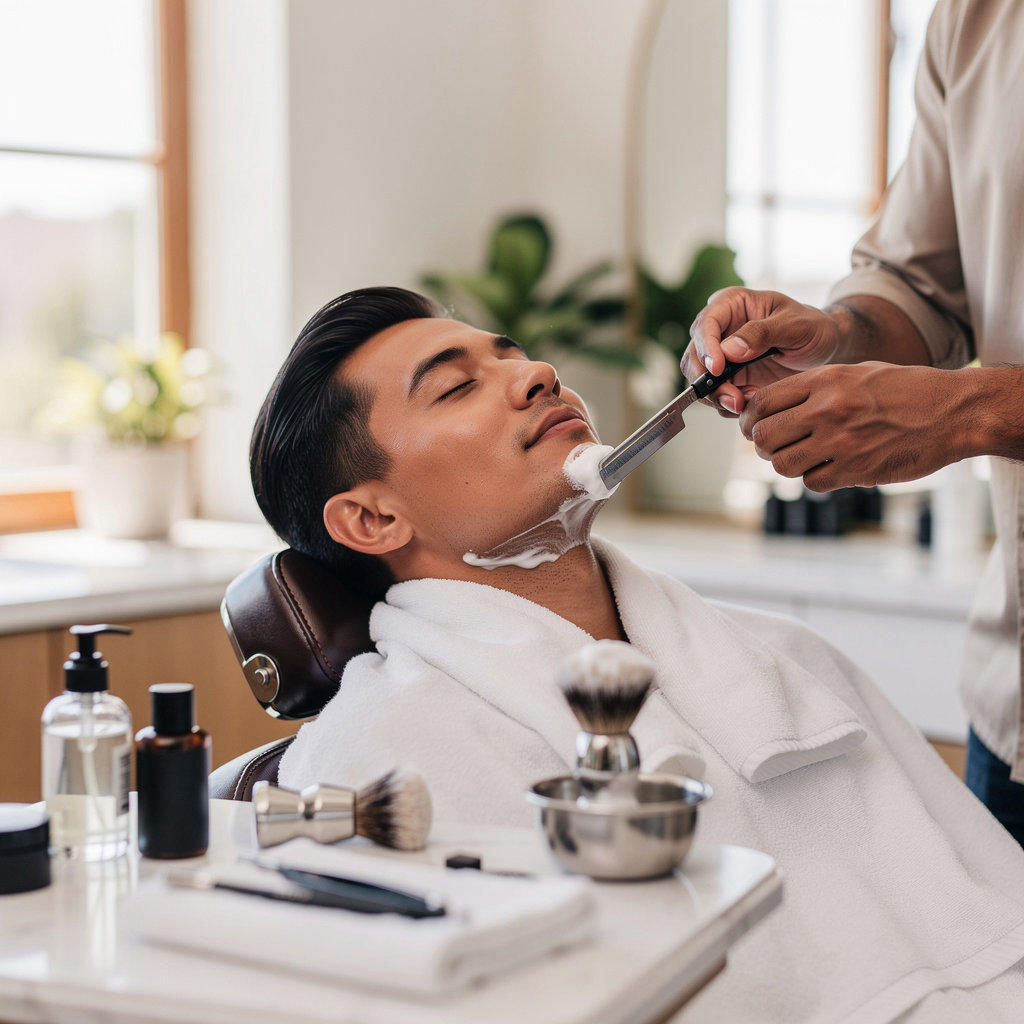 Willie's Barber Shop traditional straight razor shave service with hot towels in Santa Barbara